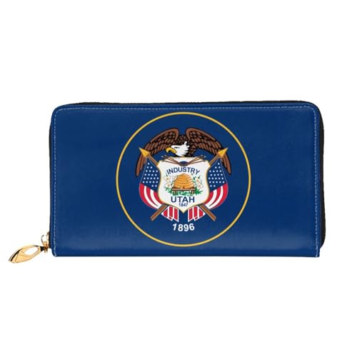Utah Flag Long leather wallet - with zipper - portable and waterproof, suitable for office, study and daily use