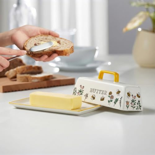image for Kook Ceramic Butter Dish with Lid, Kitchen Countertop Butter Keeper, S