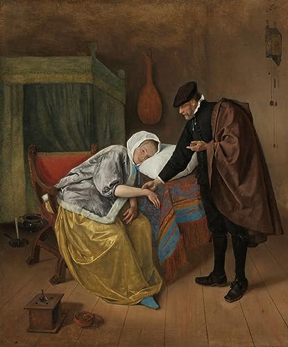 Peinture Jan Havickszoon Steen la femme malade pour sublimer un grand mur vide de salon
