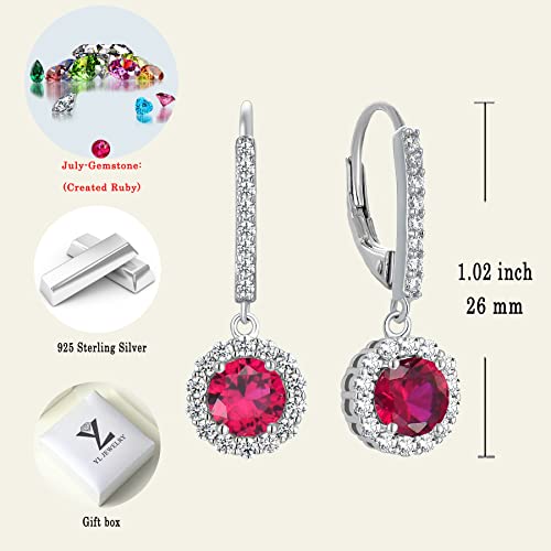 Yl Women's Dangle Drop Earrings Sterling Silver Round Halo Solitaire Leverback Earrings Created Ruby Jewelry Gifts #TOP5