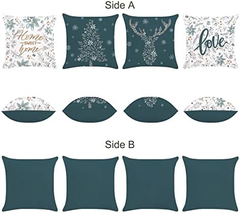 Bonhause Blue Grey Flowers Leaves Cushion Covers 18 x 18 Inch Set of 4 Home Sweet Home Decorative Throw Pillow Covers Soft Velvet Pillowcases for Sofa Couch Home Decor, 45 x 45cm