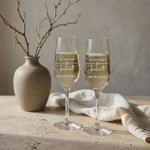 Custom Champagne Flutes Set - Wedding Gift Champagne Glasses - Personalized Bride & Groom Champagne Flutes - Mr & Mrs - Set of 2 - Couple Wedding Gifts Idea, Anniversary, Engagement Toasting Glasses - View 6