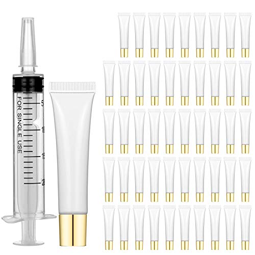 Ibnotuiy 50PCS Lip Gloss Tubes 15ml Empty Lipgloss Tubes Containers Refillable Clear Squeeze Tubes for Diy Lip Gloss Balm Cosmetic (Gold)