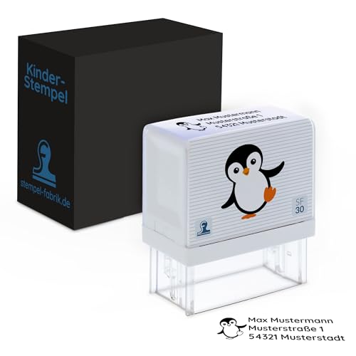 Preisvergleich Produktbild stempel-fabrik Kinderstempel Namensstempel / Personalisierter Adresstempel - Stempel für Kinder mit Motiv "Pinguin" für Schüler / Schule und Kindergarten als Geschenk