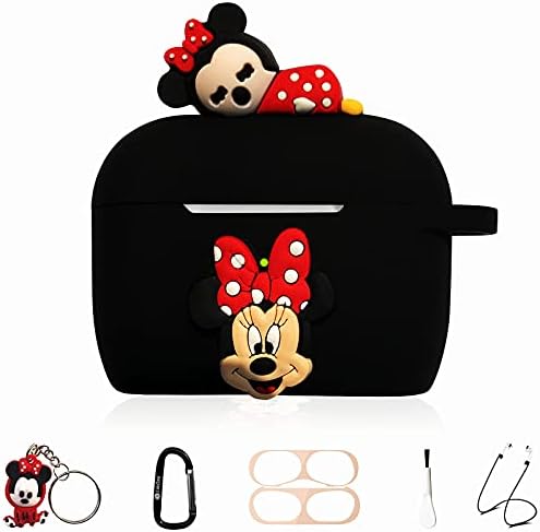 Minnie Mouse Cute Cartoon Silicone Case Skin for Apple Airpod Pro,8 in 1 Accessories Set Protective Cover, Silicone Case/Keychain/Carabiner/Metal dust Sticker/Cleaning Brush/Anti-Lost Rope