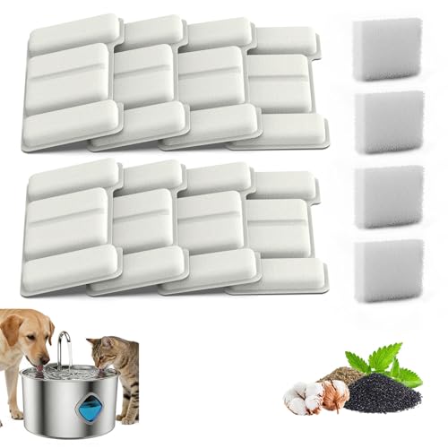 Vetiflow Dog Water Bowl Triple Filtration System 3.2L Capacity Continuous Circulating Water Flow Quiet Operation Stainless Steel Dog Water Fountain with Visual Water Level for Dogs Cat(8pc filter)