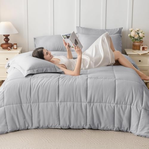 JOLLYVOGUE Twin Comforter Set, Ultra-Soft Bed in a Bag Twin Size 5 Pieces, Oeko-TEX Certified Bedding Set with Down Alternative Comforter, Sheets, Pillowcases & Shams, Light Grey by JOLLYVOGUE - Used condition - Image 6