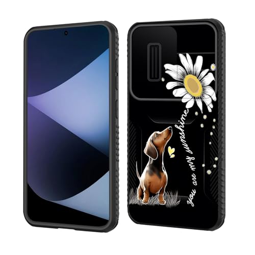 wiaekosef for Galaxy S24 Case Built in Slide Camera Lens Cover,Heavy Duty Shockproof Protection Dual Layer Case for Samsung Galaxy S24 6.2 inch 2024,You are My Sunshine Dachshund
