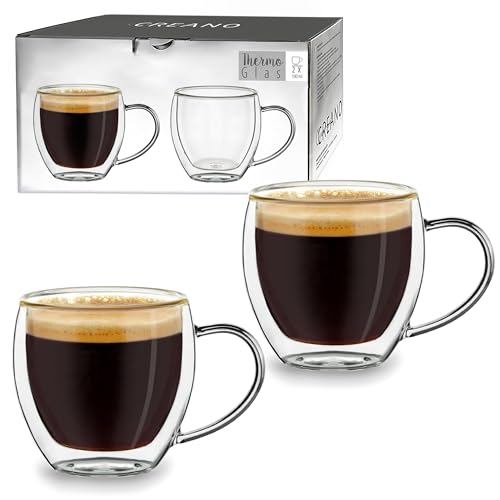 Creano Verre Double Paroi Espresso avec Anse 100 ml – Modèle Haut Isolant en Verre Borosilicate pour Boissons Chaudes et Froides – lot de 2 verres