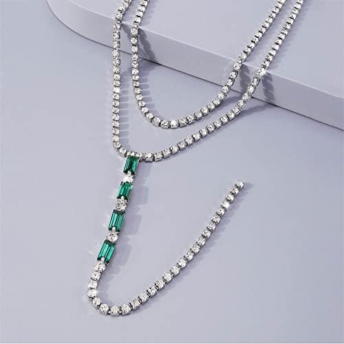 YienDoo Sexy Long Crystal Y Necklace Choker Chain Wedding CZ Rhinestone Collar Lariat Emerald Pendant Necklace Green Crystal Charm Necklace Silver Unique Layered Crystals Prom Necklace for Women by YienDoo - Used condition - Image 5
