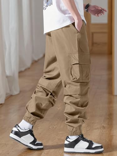 Boys Cargo Pants High Waist Baggy Pants Work Trousers with Multi Pockets Casual Workwear Jogger Sweatpants for 8-12Y2