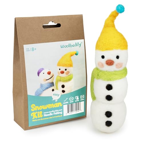 Woolbuddy Needle Felting Kit - Snowman Christmas, Complete Felting Kit for Beginners & Adults, Includes Needle Felting Supplies, Felting Mat, Felting Wool, and Felting Needles for Crafting Fun