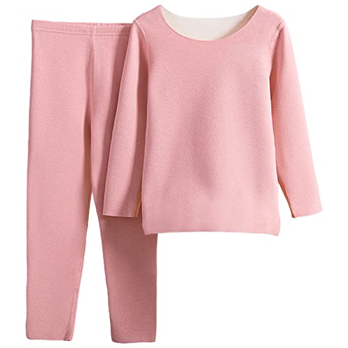 amropi Kids Girls Thermal Underwear Set Warm Base Layer Long Johns Tops and Trousers Sets Pink, 7-8 Years