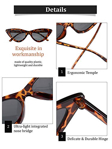 Weewooday 3 Pairs Vintage Narrow Cat Eye Sunglasses Plastic Frame Cateye Sunglasses For Women Girls Favors #TOP2