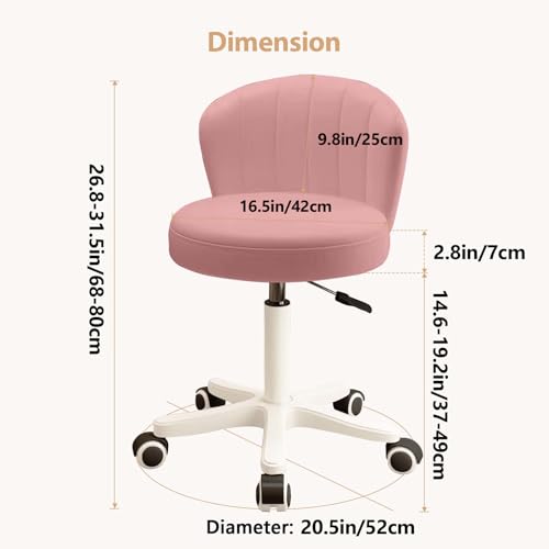 Image of Small Desk Chair Round Rolling Chair with Back PU Leather Height Adjustable Swivel Vanity Work Computer Stool Chair for Home Office Bedroom, Set of 2