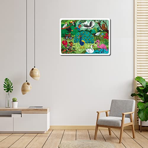Image of Mini Leaves 60 Piece Wooden Jigsaw Puzzle for Kids 4 to 6 Years - Jungle Birds Jigsaw Puzzle - Safe & Durable Educational Toys