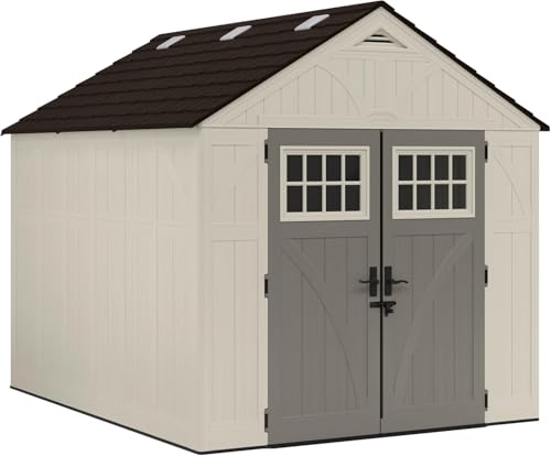 8x10 Ft. Outdoor Storage Shed - Large Resin Outdoor Shed with Floor Included, Lockable Double Doors & Skylights. 547 Cu Ft Tremont Garden Resin Sheds for Lawn Tools, Riding Mowers, & Bikes