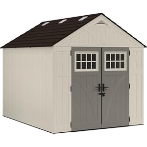 Suncast 8×10 Ft. Outdoor Storage Shed – Large Resin Outdoor Shed with Floor Included, Lockable Double Doors & Skylights. 547 Cu Ft Tremont Garden Resin Sheds for Lawn Tools, Riding Mowers, & Bikes