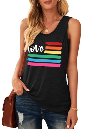Pride Tank Top FüR Damen LGBT Love Regenbogen Muster Shirt Gay Pride Month Oberteile (Schwarz-a,XXL)