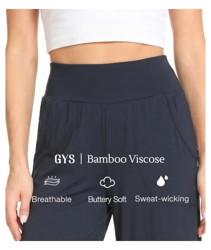 Image of GYS Bamboo Viscose Wide Leg Capri Pants for Women, Ultra-Soft Pajama Bottom | Lightweight Culottes Cropped Lounge Pants, Flowy Yoga Pants, High Waist PJ Bottoms, Knitted Ladies Gaucho Pants
