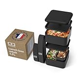 monbento   Bento box MB Square Onyx   Grande Boîte Repas à Compartiments   Lunch box Hermétique 2 étages   Idéal pour Travail/Ecole   Sans BPA   Durable et Sûr   Made In France   Noir