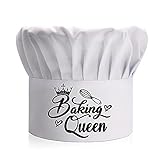 DYJYBMY Baking Queen, Adult Adjustable Kitchen Cooking Hat with Elastic Band Chef Baker Cap White, Cooking Grilling BBQ Gifts for Woman, Wife, Mom, Her, Grandma
