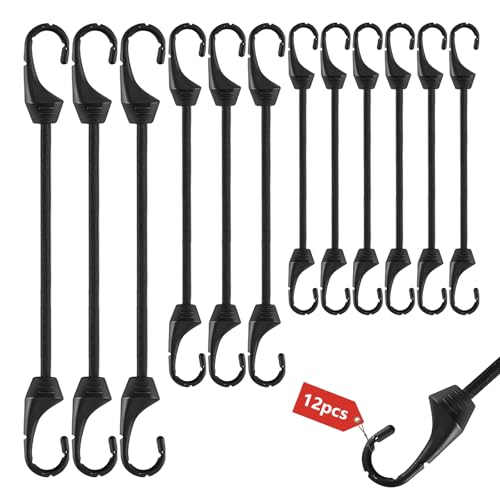Zyluniy Tendeurs Elastique avec Crochets, 12 pièces Élastiques avec Crochets, 10/15/23cm Extenseurs résistants, Multifonctionnel Toile d'huile étanche Extenseur pour vélo, Voiture, remorque & Jardin