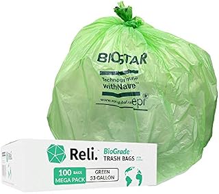 Reli. Biodegradable 33 Gallon Trash Bags (100 Count Bulk) Green Eco Friendly Garbage