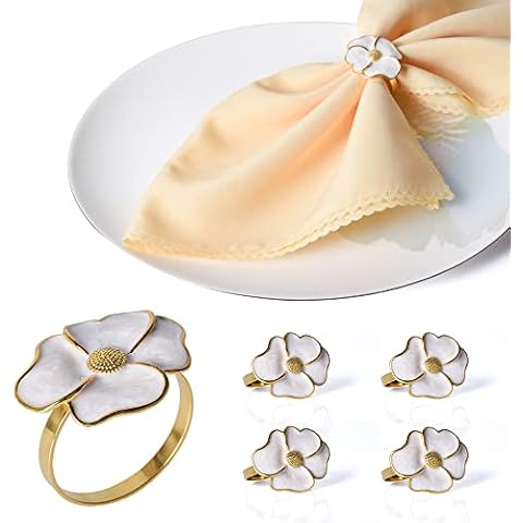 Small snail 6 Pcs Flower Napkin Ring Buckle Set, Metal White Floral Serviette Ring Holder Adornment for Wedding Party Holiday Banquet Dinner Table Decoration Cover