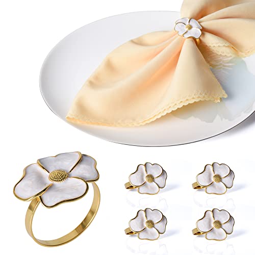 Small snail 6 Pièces Fleur Rond de Serviette, Métaux Fleurs Blanches Rond Serviette Table pour Décoration de la Table de Noël pour la Fête de Mariage, Blanc Cover
