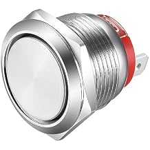Gebildet Short Type Push Button 19mm Momentary Stainless Steel Push Button Switch 20A/12-24V, 15A/220V Waterproof 2 pin SPST Switch