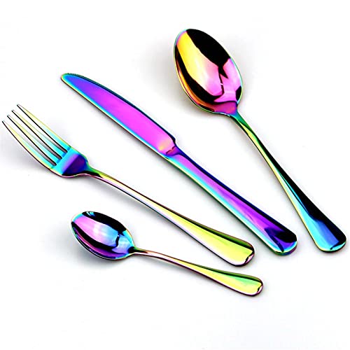 Cuillere de table en acier inoxydable dore et set de couteaux avec boite silverware rose 24 cm