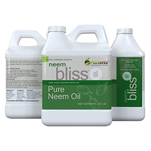 Neem Bliss - Pure Organic Neem Oil Spray for Plants, 100% Cold Pressed - OMRI Listed - All-Natural Concentrate Leaf Polish (32 Fl Oz)