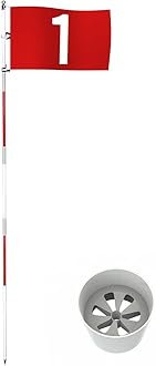 – THIODOON Golf Flag 180cm for Garden Indoor Yard Putting Green Golf Hole Cup and Flag for Putting Practice Upgrade Anti-Rust Glass Fiber 5-Section Design with Connectors (Flagstick Set -1 Pack)