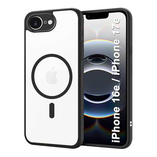 Image of CEDO Backcover for iPhone 16e / iPhone 17e | Compatible with Magsafe Wireless Charging | Camera Protection Shockproof Case | Magnetic Ring Lock Transparent Acrylic Clear Backcase (Black)
