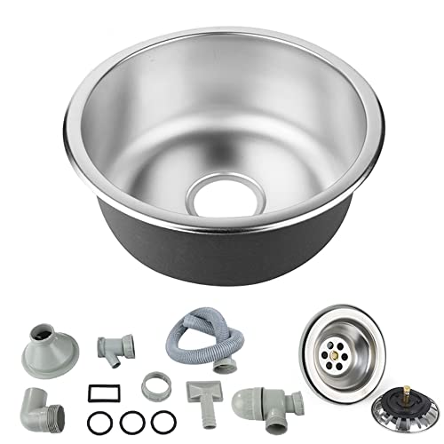 MINGYI Evier Cuisine 1 Bac, Évier avce Siphon et Bonde, Évier à Encastrer Évier Inox 1 Bac (Forme Ronde Φ 41×20 cm)
