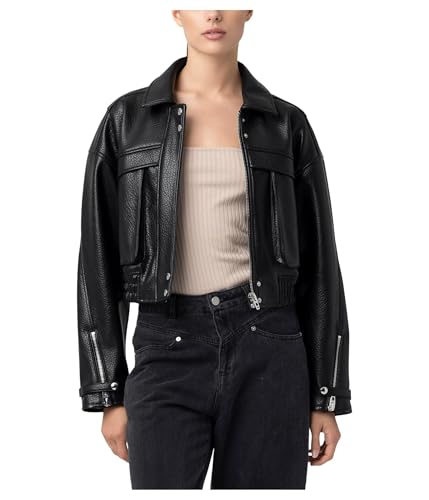 Blank NYC Womens Epic Moment Leather Bomber Jacket Black, Medium