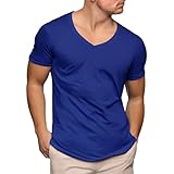 Mens Deep V Neck T Shirts Casual Short Sleeve Low Cut Scoop Tee Muscle Workout Gym Athletic Slim Fit Undershirts Tops Blue