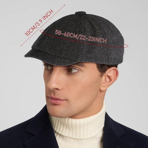 Lusofie Schiebermütze Newsboy Cap Herren Baumwolle Ballonmütze Verstellbar Barrett Mütze Schirmmütze Irischer Hut Angelhut Golfhut Schwarz Einheitsgröße Baskenmütze Herren Winter