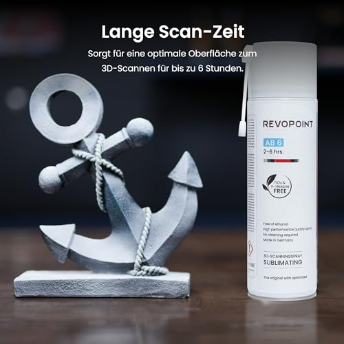 Revopoint 3D Scanning Spray für 3D-Scanner, für Reflektierende, Transparente, Schwarze oder stark strukturierte Oberflächen, kein Reinigen erforderlich, Sublimation, 500 ml, AB-6