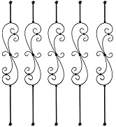 Sidasu Wrought Iron Balusters Set of 5 Decorative Metal Balusters for Decks -"S" Scroll-1/2" Squa...
