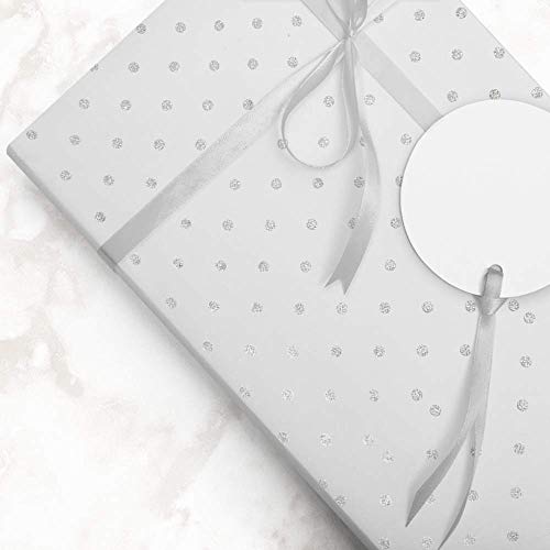 Jam Paper Gift Wrap - Polka Dot Wrapping Paper - 25 Sq Ft - White With Silver Foil Dots - Roll Sold Individually #TOP4