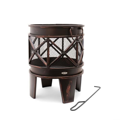 HEAT Outdoor Living Firecask - Cesto da fuoco per il giardino - Fire pit outdoor & fire barrel - Ciotola da fuoco in acciaio laccato - Ciotole da fuoco per il giardino - 42x42x53cm - Nero