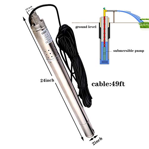 ZYIY 2In Stainless Steel Deep Well Pump 110V/60Hz Submersible Well Pump 0.5Hp 50mm Bore ＞53mm Well Rotary Screw Pump Max.H Lift 164ft 4.4GPM Electric Water Pump for Home Garden Agricultural Irrigation by ZYIY - Used condition - US$137.14
