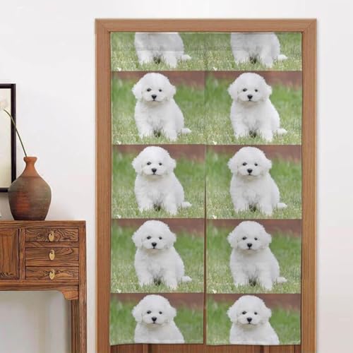 ビションフリーゼ犬遮光ドアカーテン 86x143cm 家庭用ダイニングルームの仕切り クリスマス 新年 新築祝い ギフト