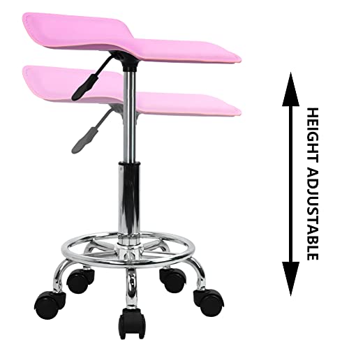 Kktoner Square Height Adjustable Rolling Stool With Foot Rest Pu Leather Seat Cushion Spa Drafting Salon Tattoo Work Swivel Office Stools Task Chair Small (Purple Pink) #TOP4