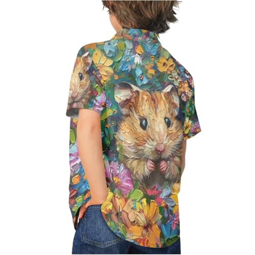 Image of PinUp Angel Funky Casual Hawaiian Shirt Kids Boys Girls Art Oil Painting Animal Pattern Short Sleeve Unisex Beach Shirt