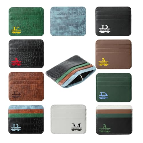 Personalized Letters Credit Card Holder Reversible, Customized Initials Name Monogrammed PU Leather Front Pocket Wallet, Custom Minimalist Card Case, Slim Crocodile/Vegan Pattern Small Card Protector