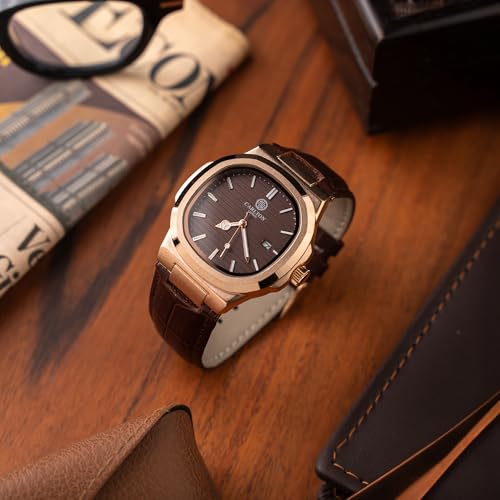 Image of Carlton London Jordan Men Analog Watch, Round Dial, Leather Strap, Quartz Movement, 43 mm Case, Date Display, Classic Casual Style, 30M Water Resistant