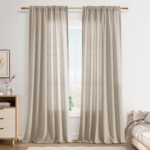 Guken Extra Long Linen Curtains 120 Inch Rod Pocket Cobblestone 2 Panels